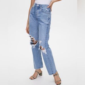Aritzia Light Blue Distressed Straight-Leg Jeans